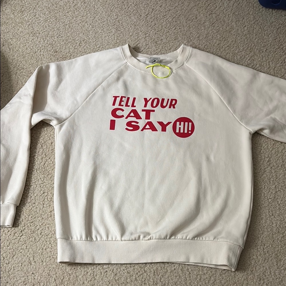 Cream Cat Sweatshirt with Red Print